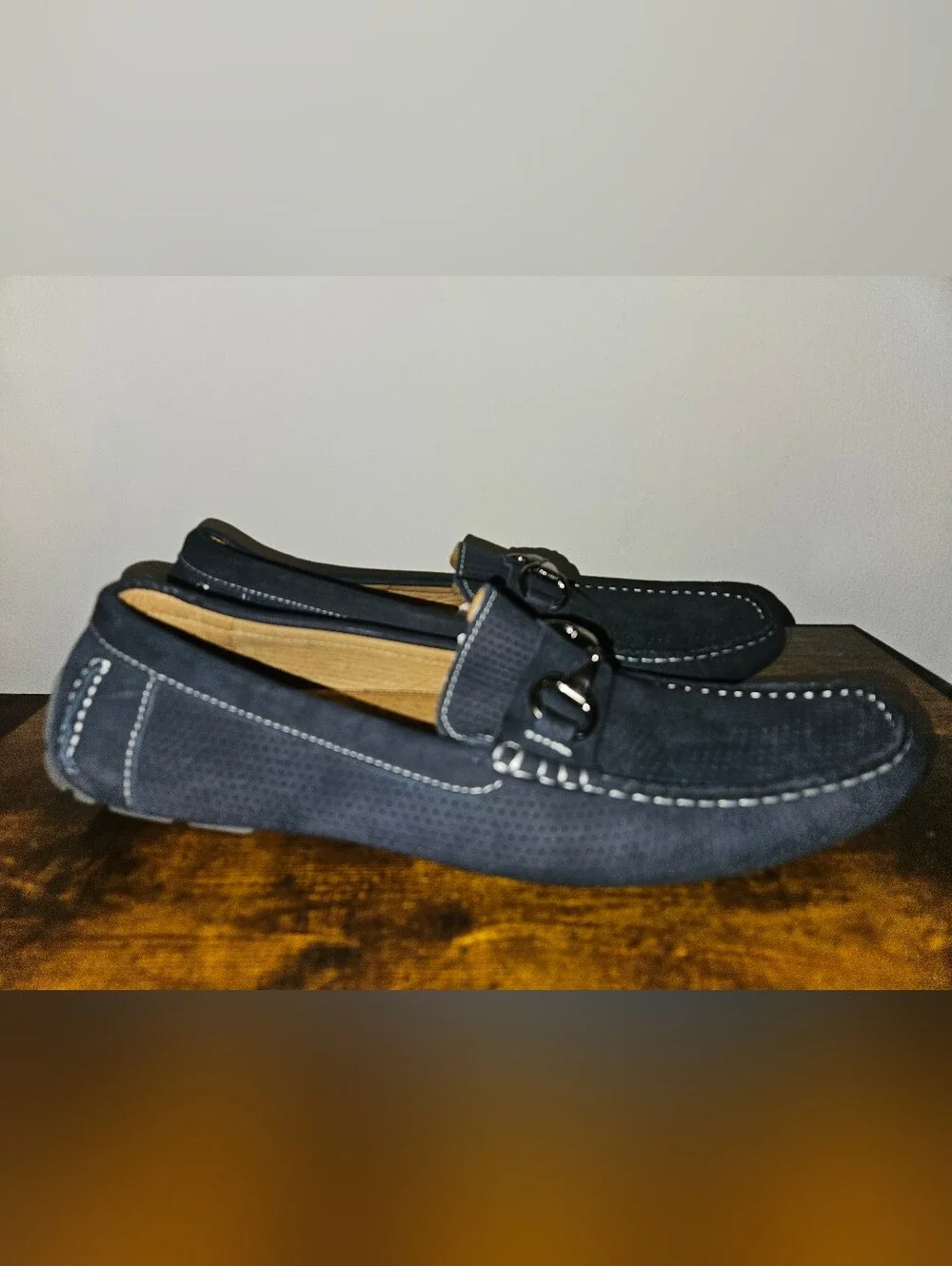 1901 Navy Perforated Leather Bit Loafers
